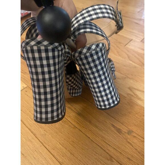 Zara Trafaluc Womens Gingham Black White Checkered Block Heel Ankle Strap sz 41 - Picture 3 of 8